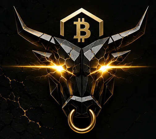 Bullish Print emblem — faceted bull with gold veins