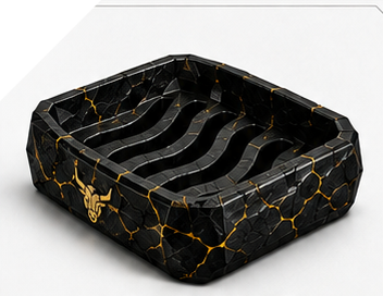 Genesis Soap Dish — matte black with gold veins